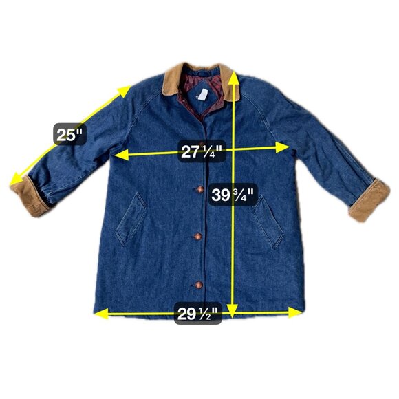 Vintage Denim Coat 1980s Hunters Run Hong Kong Corduroy Accents Plus Size - Picture 7 of 7